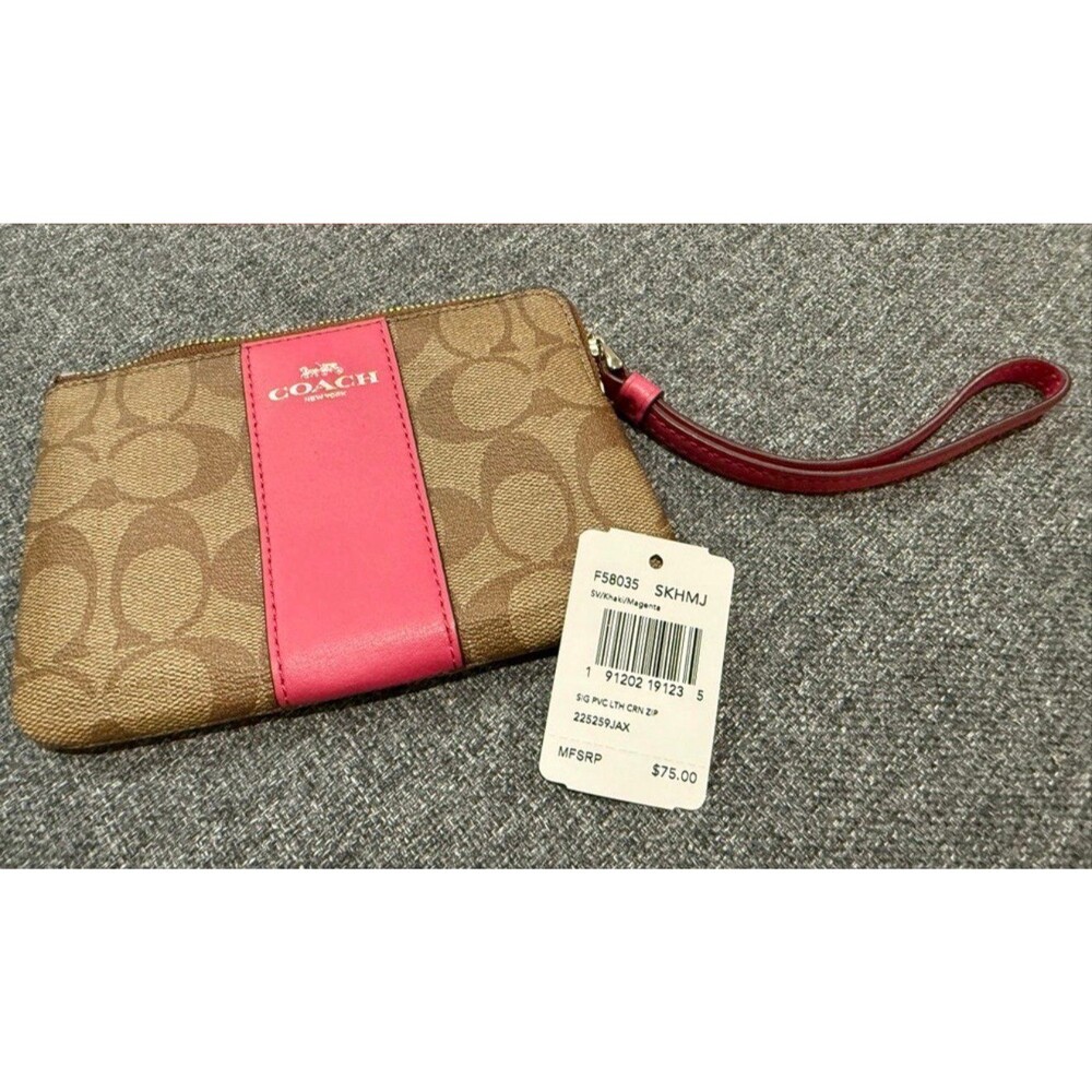 Coach signature wristlet brown pink NEW NWT
